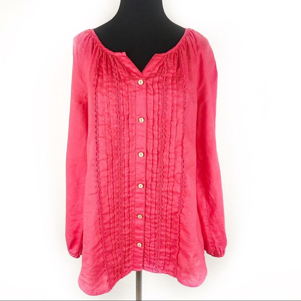 SOFT SURROUNDINGS | Pink 100% Linen Long Sleeve M
